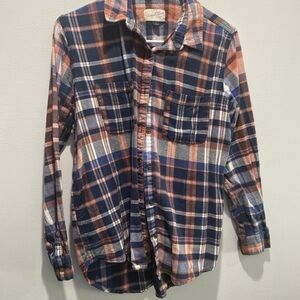 Plaid Button-Up Shirt in Blue and Orange